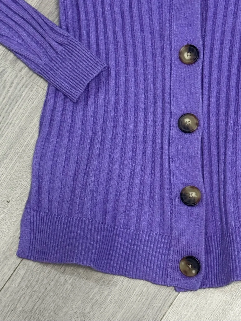 LOFT Violet Ribbed Button-Front Cardigan - Picture 4 of 10
